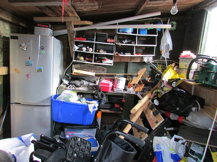 cluttered room full of junk